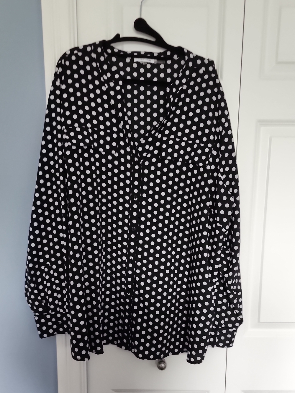 Calvin Klein Black and White Polka Dot Long Sleeve Blouse 3X